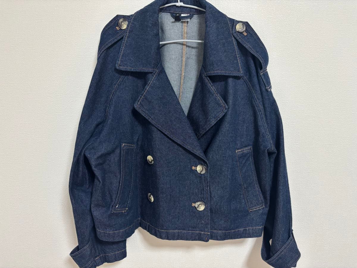 全新未使用 牛仔夹克 蓝色 纯色牛仔 牛仔机车夹克 休闲 h&m 女士时尚