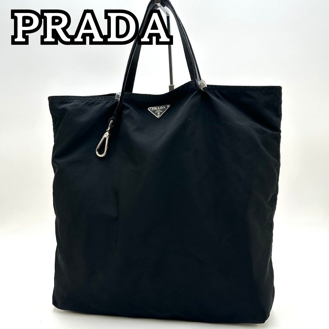 PRADA普拉达托特包手提包三角形标志牌可收纳A4黑色尼龙