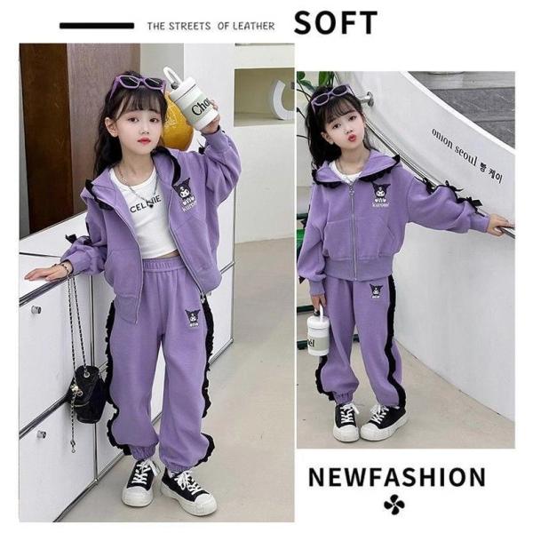 Kromi-chan children's hoodie top and bottom set jacket coat long sleeve long pants front open sports pants cotton cute children's clothing girl birthday christmas gift