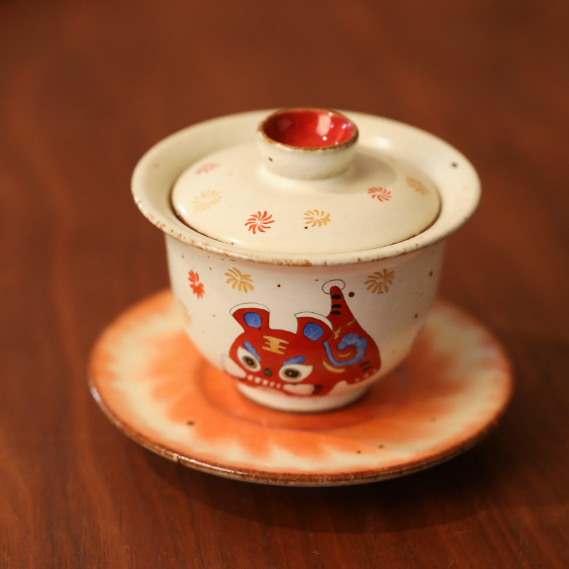 手绘带盖耐热陶瓷茶杯 茶具 中国 虎 瓷器 汤杯 茶具套装