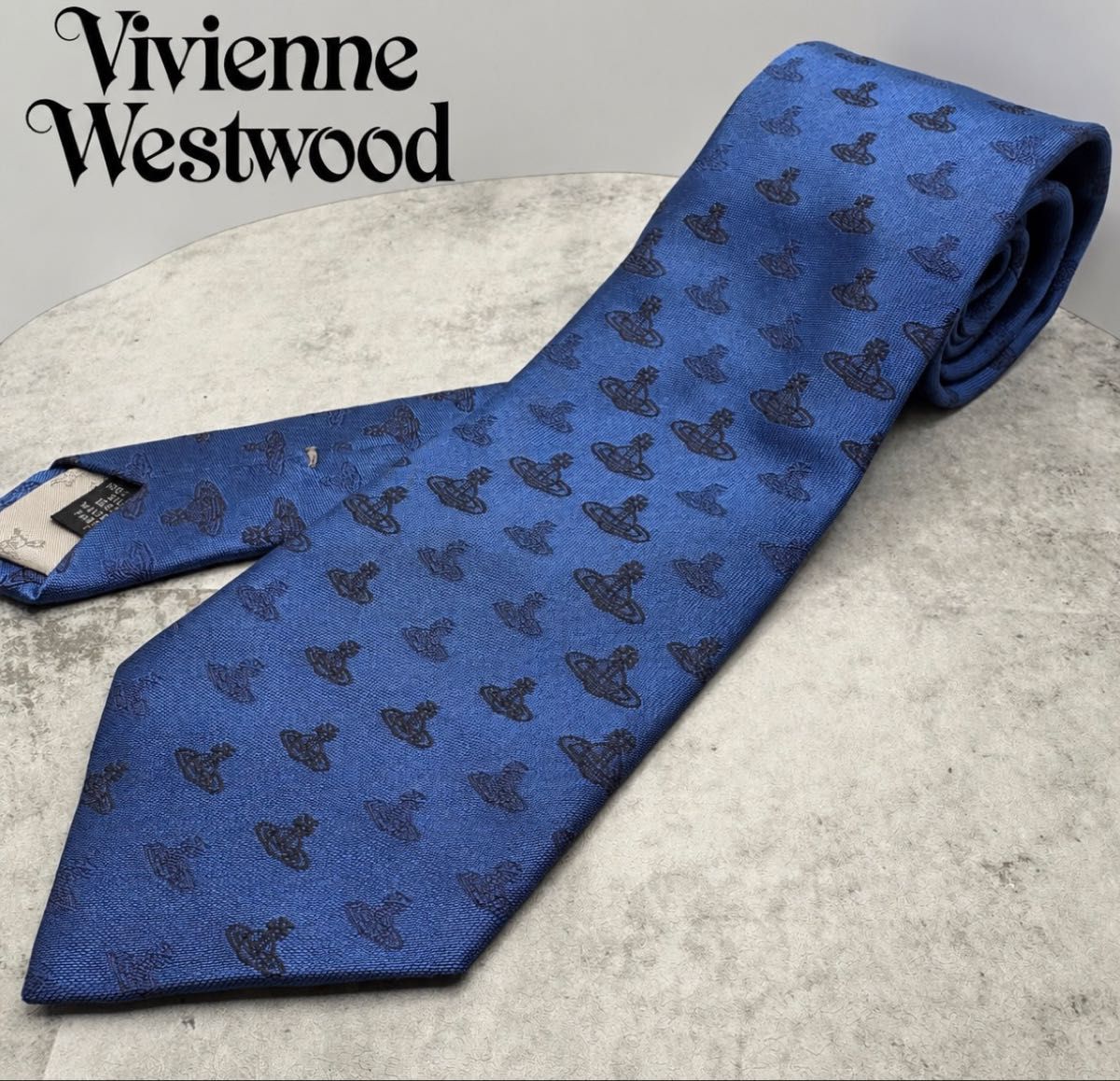 【未使用・極美品】VivienneWestwood 総柄 ネクタイ ブルー ブランドロゴ
