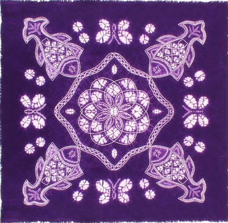云南白族扎染桌布100%手工制作手绘 115x115cm 家居装饰壁挂悬挂艺术#117