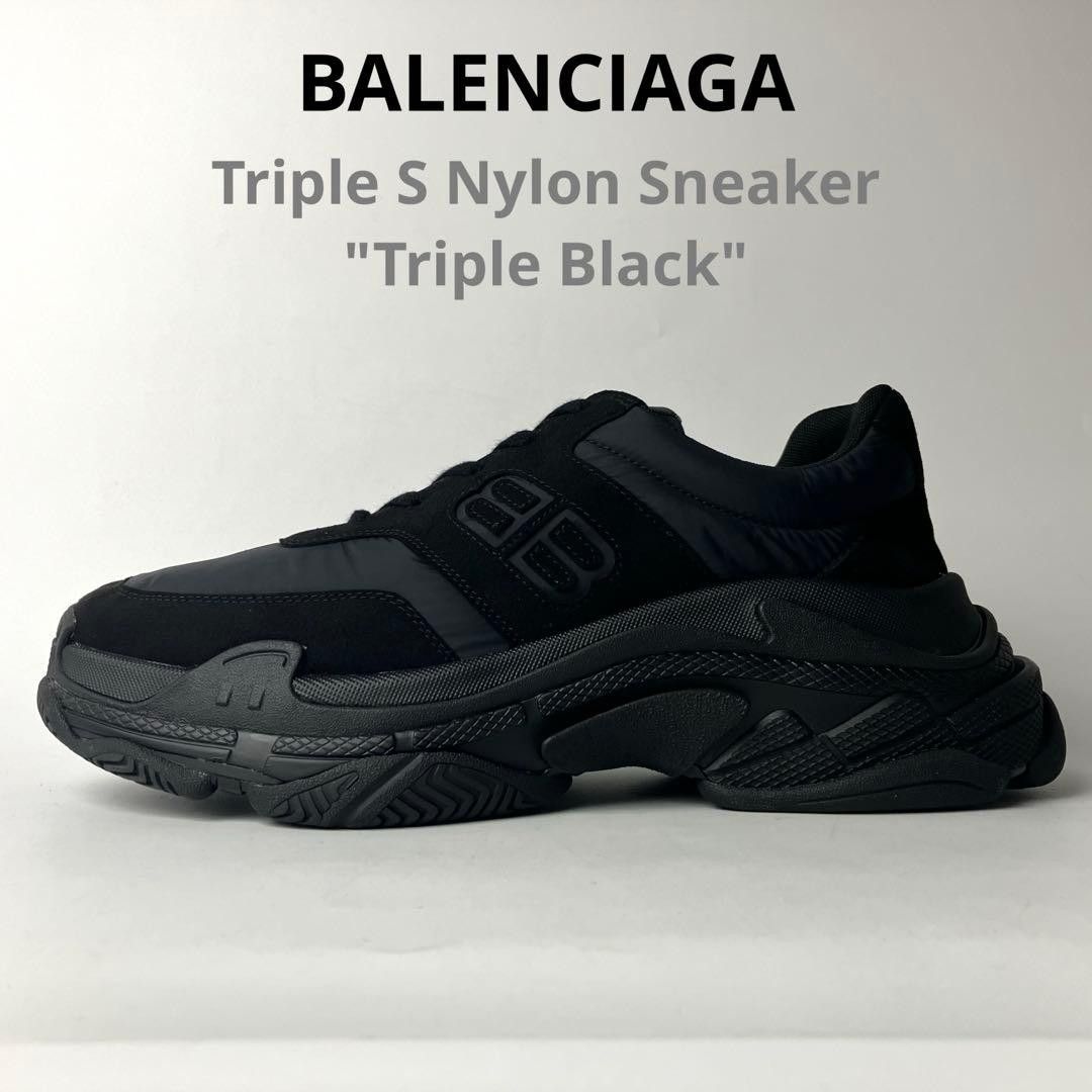 【极美品】巴黎世家 Triple S 尼龙 BB 标志 黑色 43码