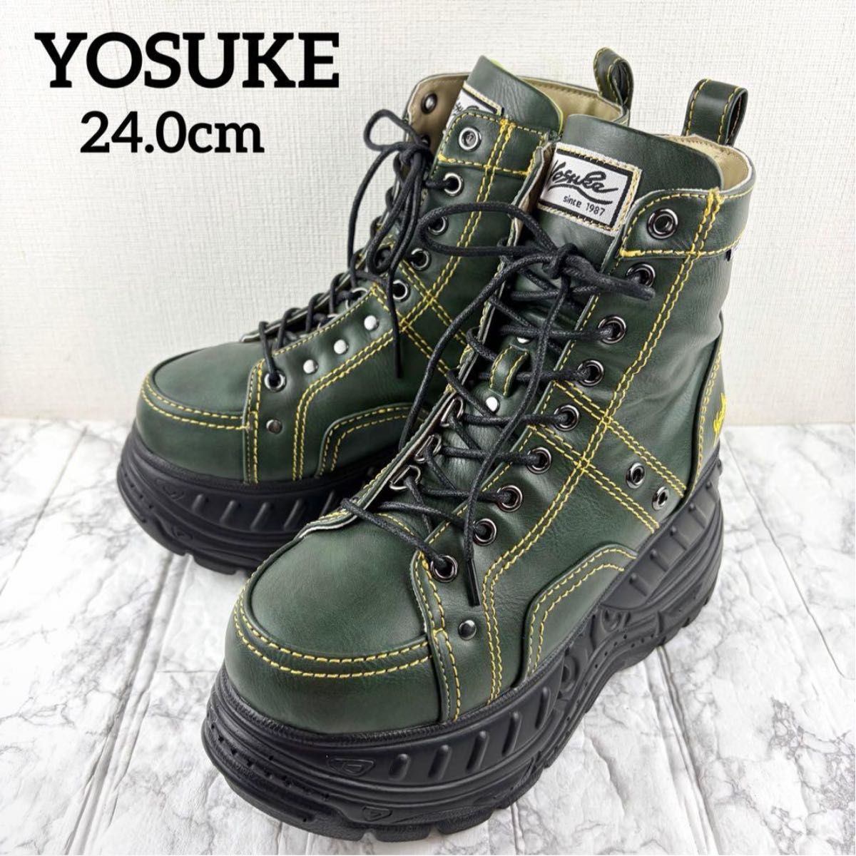 YOSUKE 厚底系带运动鞋 靴子 卡其色 24厘米 YOSUKE