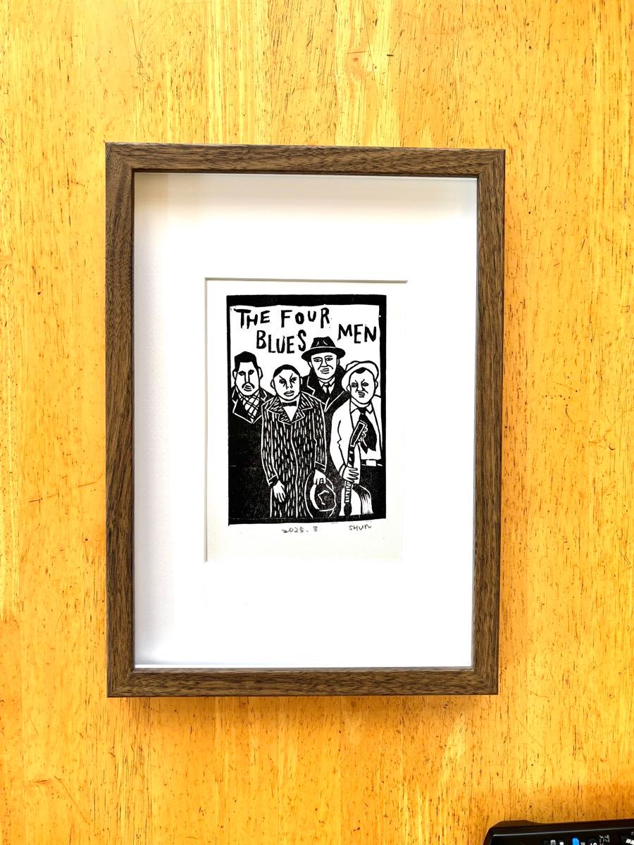 木版画　4人のブルースマン