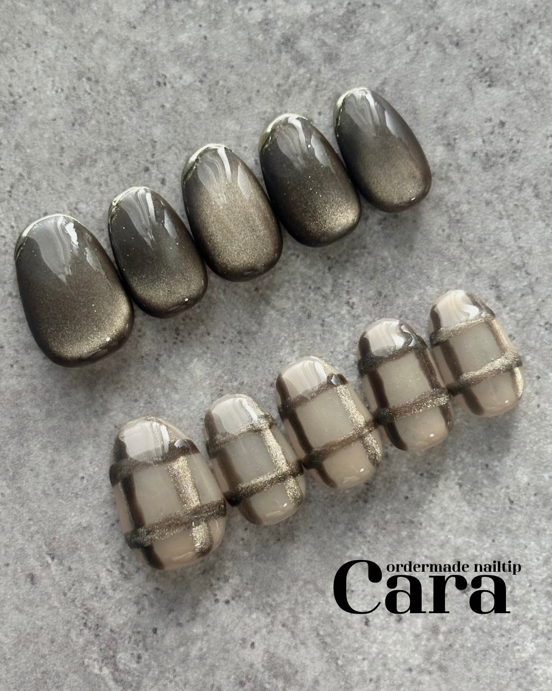 《Free 1 type of measuring chip》Asymmetry magnet Nail tips Magnet Check pattern Asymmetric Mirror French Reattachable Autumn/Winter Adult Pretty Marbles