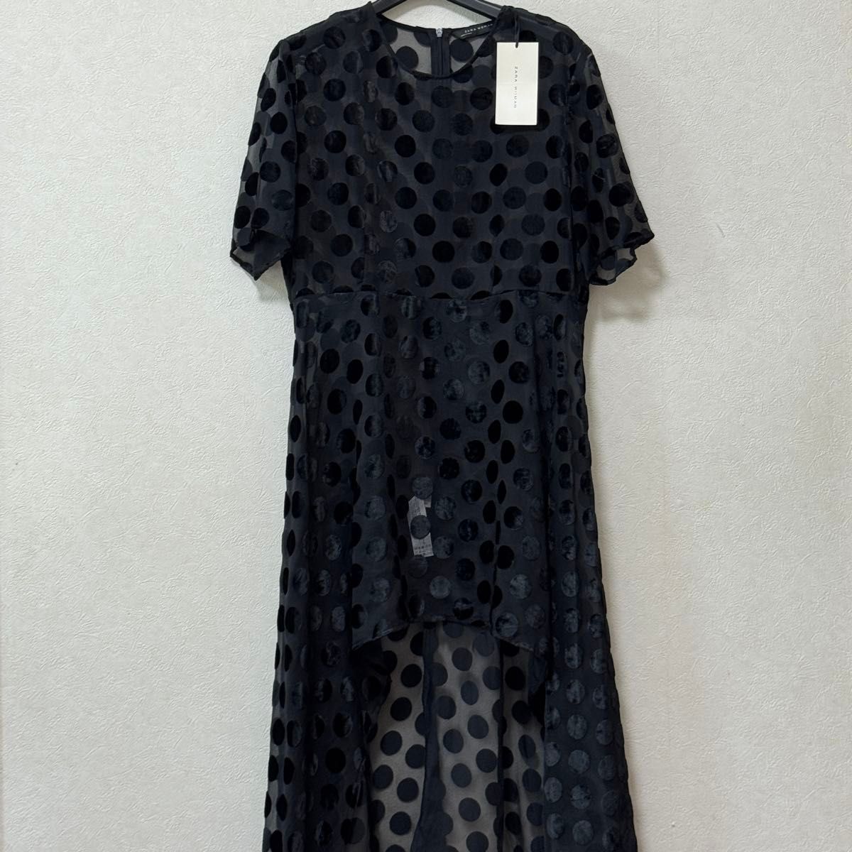 【全新带吊牌】ZARA 女士 透视连衣裙 透肤不对称 L 码 波点 黑色 外出穿搭