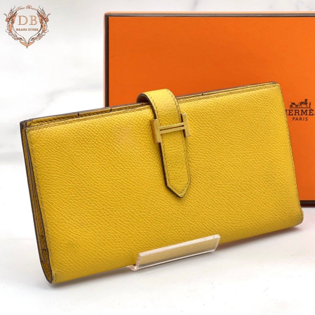 Hermès Bearnsefle Voce Epsom Yellow with Gold Hardware, C-Stamped Long Wallet, HERMES Women’s Wallet, Business, Good Fortune