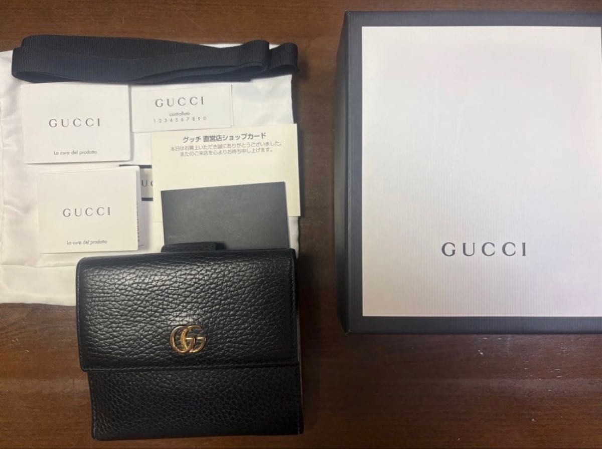 GUCCI Gucci GG Marmont Bifold Wallet, Black Leather, with Box