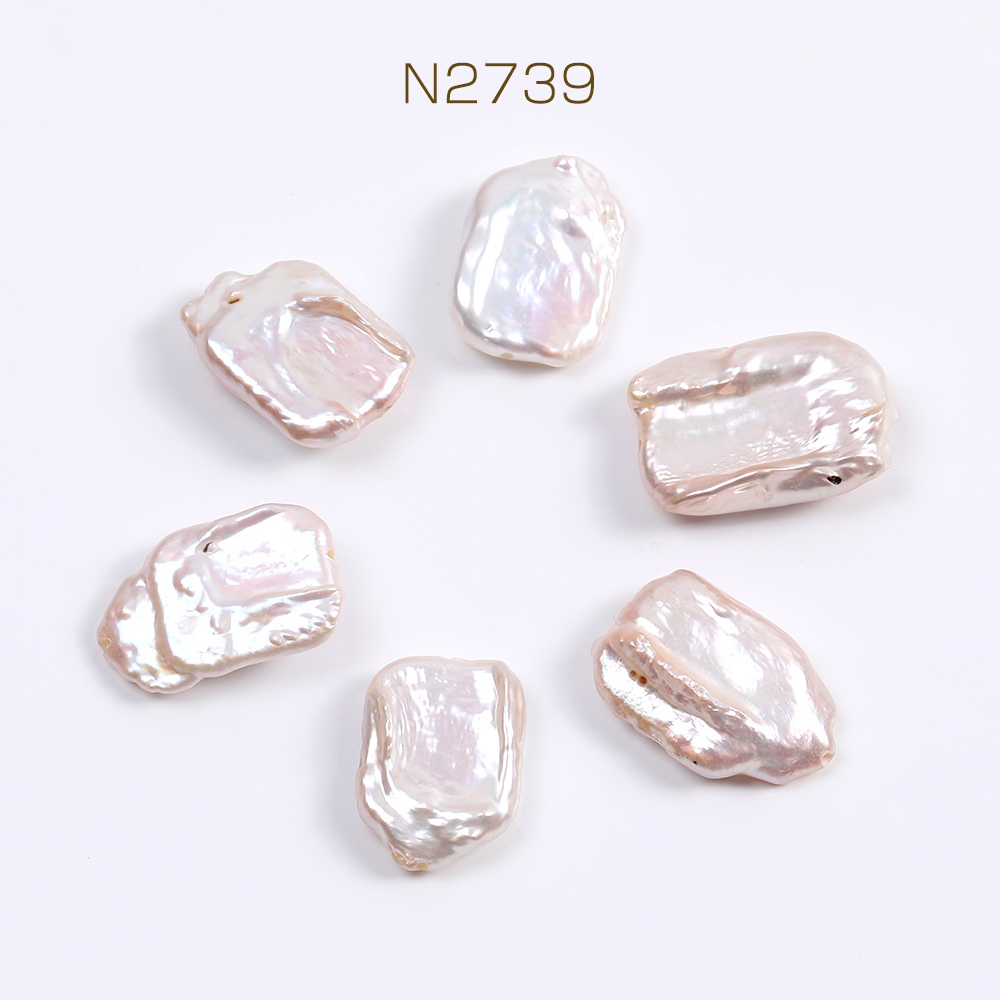 N2739 3个高品质淡水珍珠珠天然素材不规则长方形13 × 18mm 3X(1个)