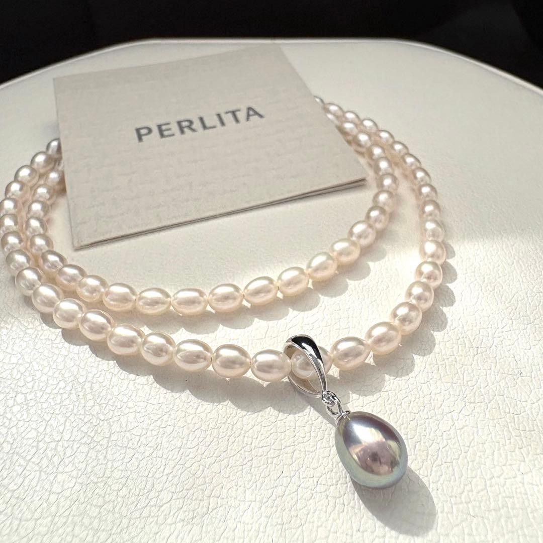 ミキモト ペルリータ本真珠 パールネックレス トップ付き チャーム取り外し可能 ケース付  Pearl necklace