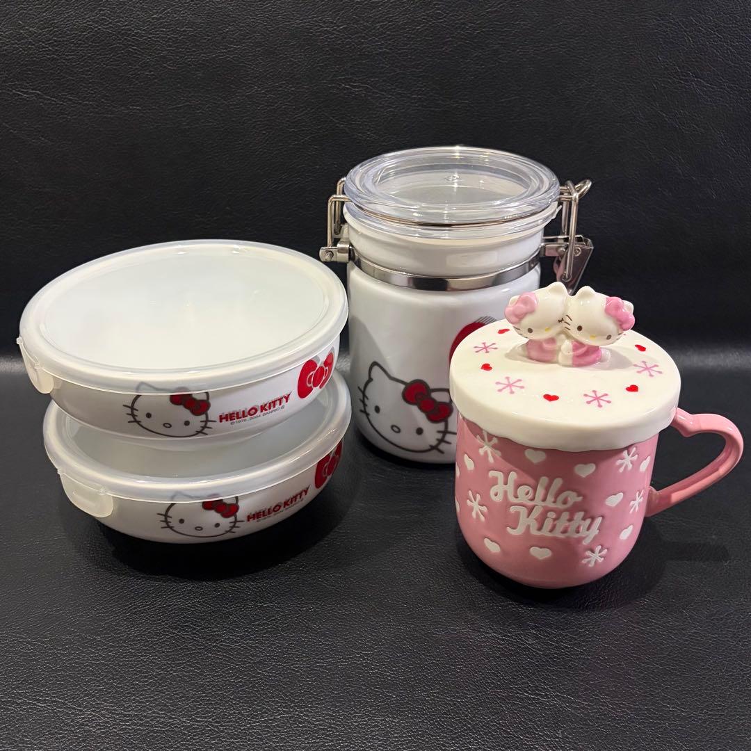 [Unused] Hello Kitty "Tableware Set" Storage Containers, Canisters, and Mugs