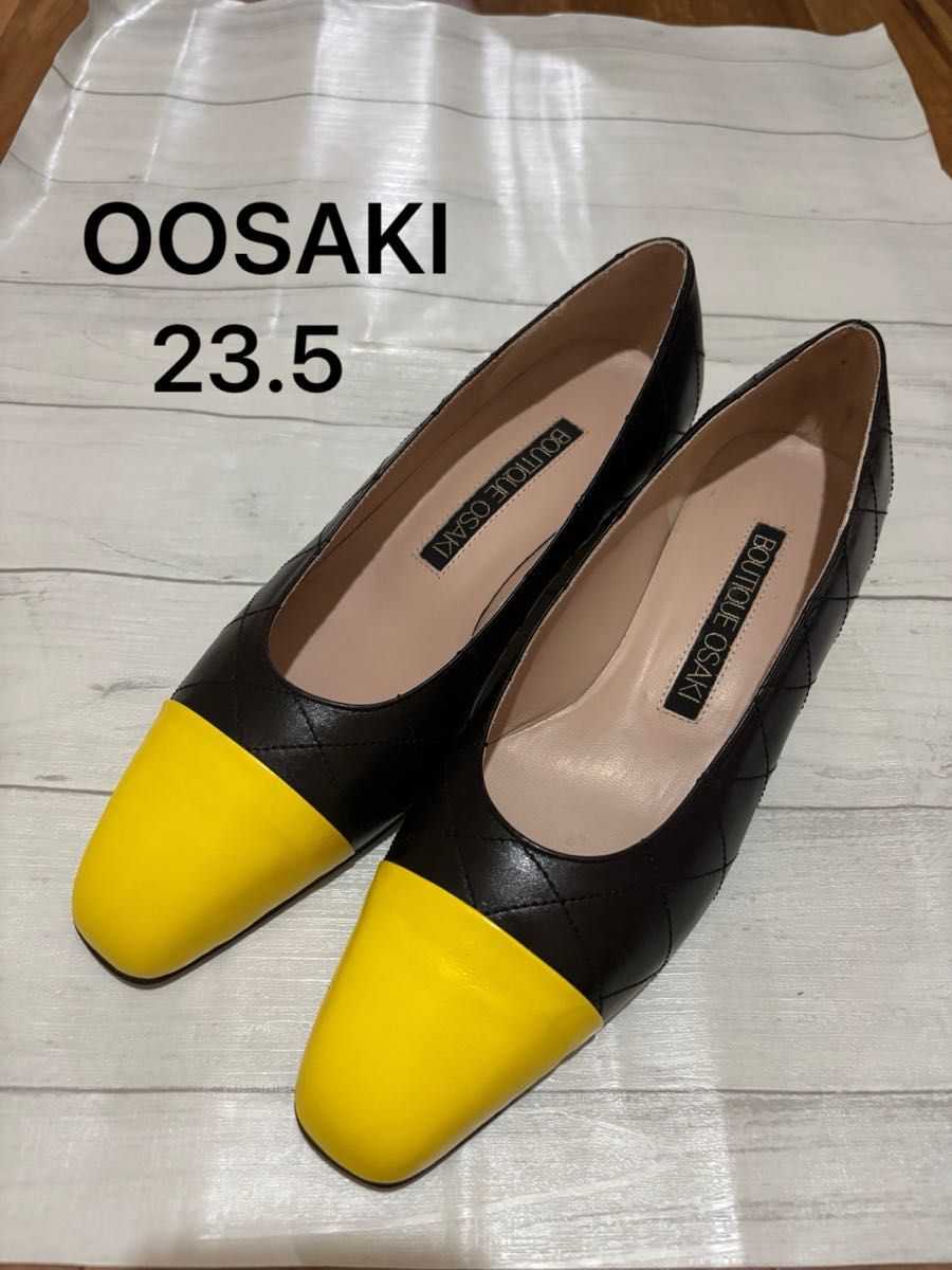 【ブティックオオサキ】☆美品☆ パンプス　黒　黄色　23.5㎝  日本製