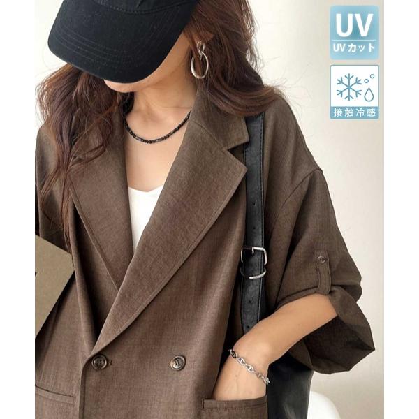 Tailored Jacket: UV Cut, Wrinkle-Resistant, Contact Cooling, and Quick-Drying Fabric - Big Silhouette Half-Sleeve Double-Breasted for Daily and Office Wear