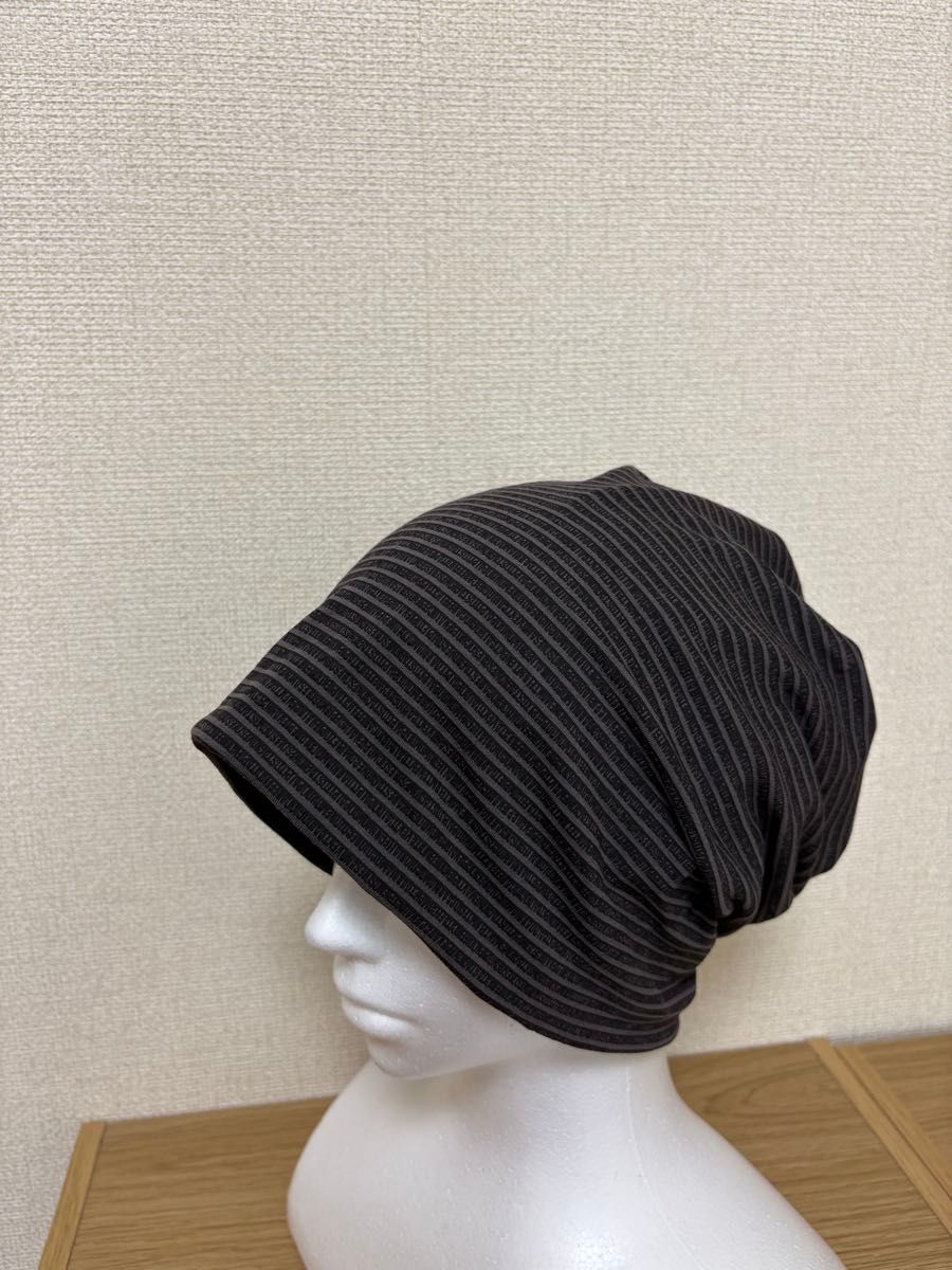 Mサイズ ストライプ柄　ワッチキャップ ビーニー 風帽子 男女兼用　伸縮性あり