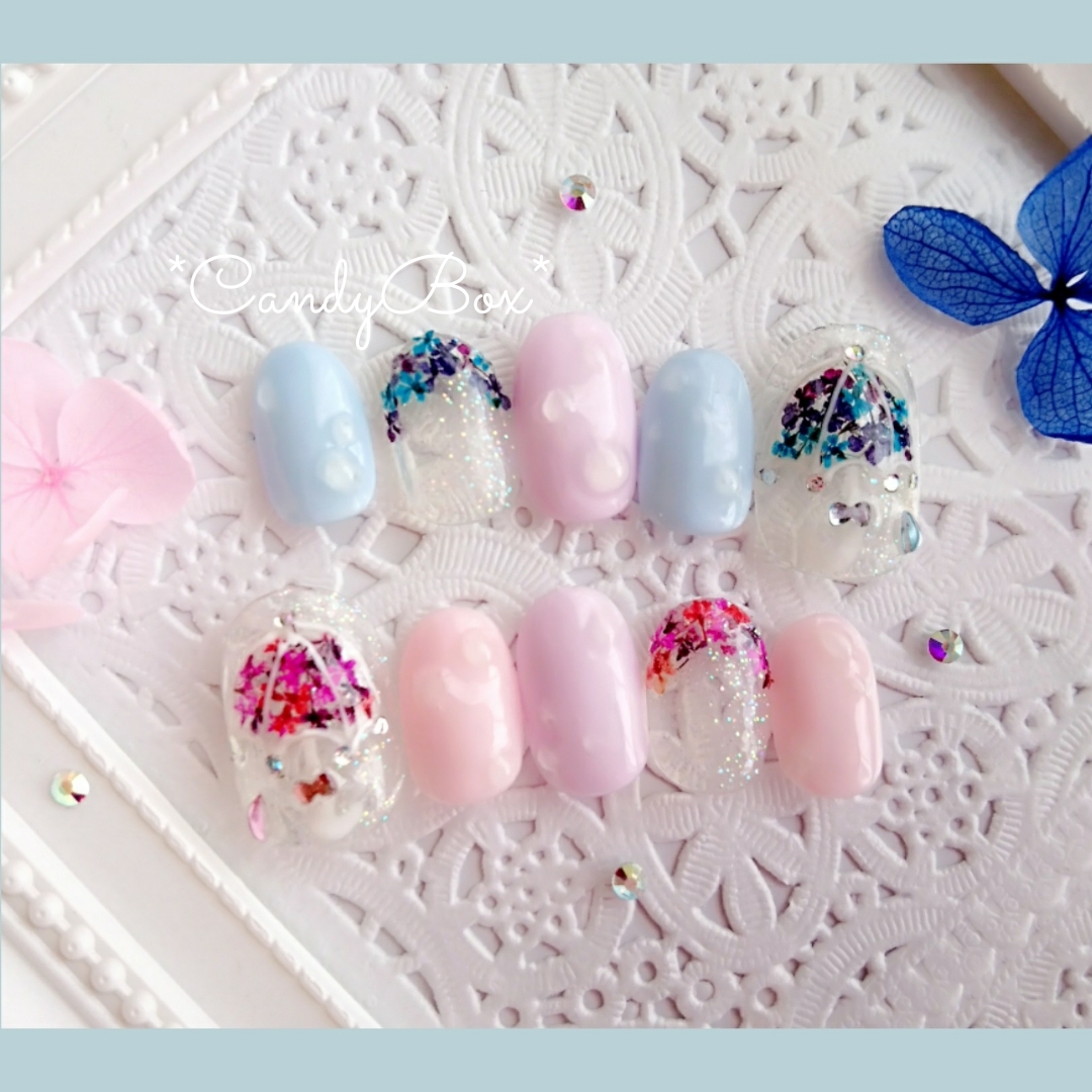 Rainfall flower umbrella * gel nail tip * assortment of chips → Change free♡* Gel nail tip