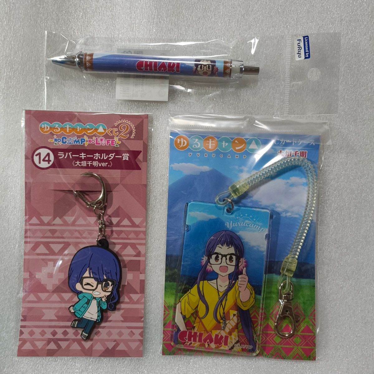 Laid-Back Camp Ogaki Chiaki 3-Piece Set IC Card Case Keychain Ballpoint Pen Manga Time Kirara Afro Anime Goods 0