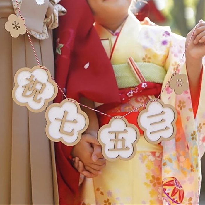 祝七五三花环*木×和纸 753 拍摄 小物件 商品 女孩 花朵 和风 木制 和纸 白 金银 3岁 7岁 可爱 时尚