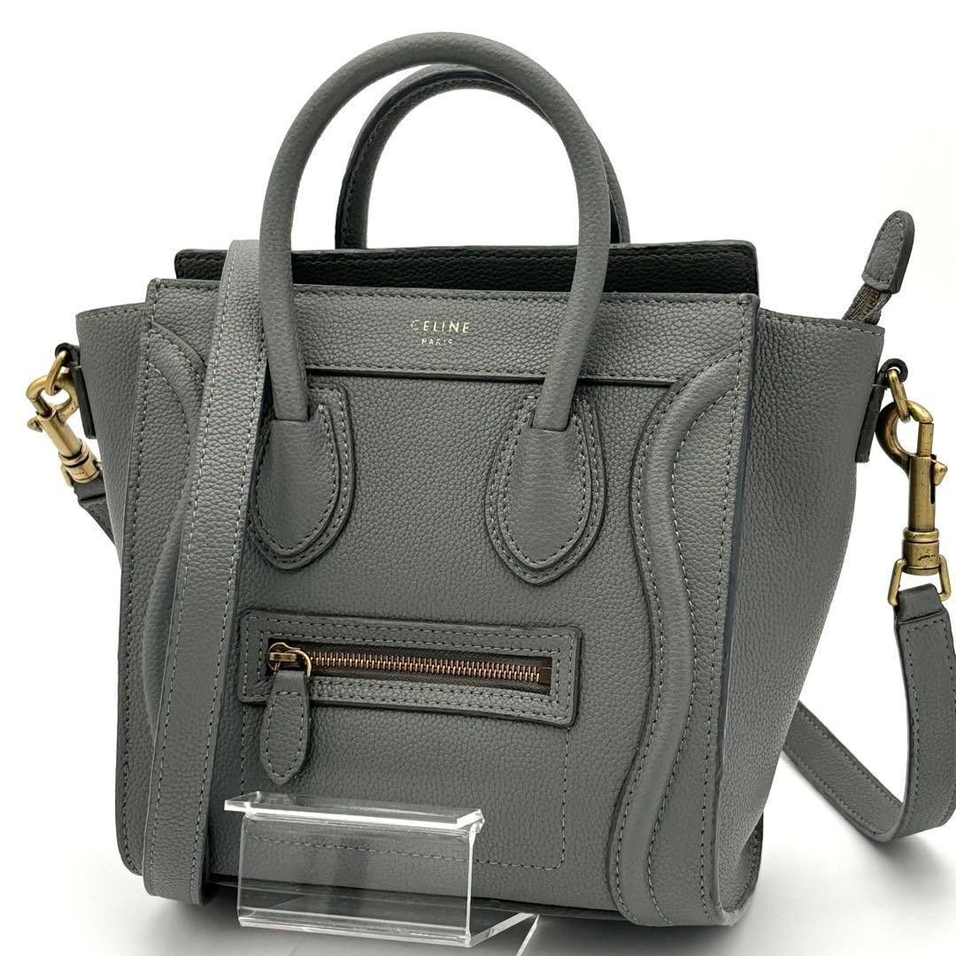 ☆极美品☆Celine 塞琳 手提包 单肩包 两用包 行李包 Nano Shopper 灰色皮革