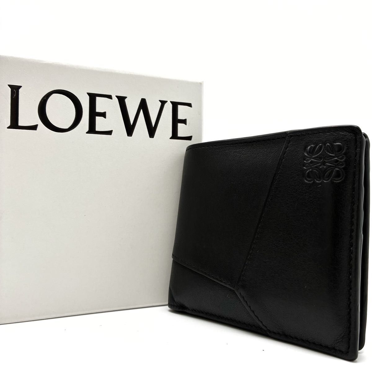 Excellent condition LOEWE Puzzle Bifold Anagram bifold wallet, coin purse, card holder, leather, black, men's