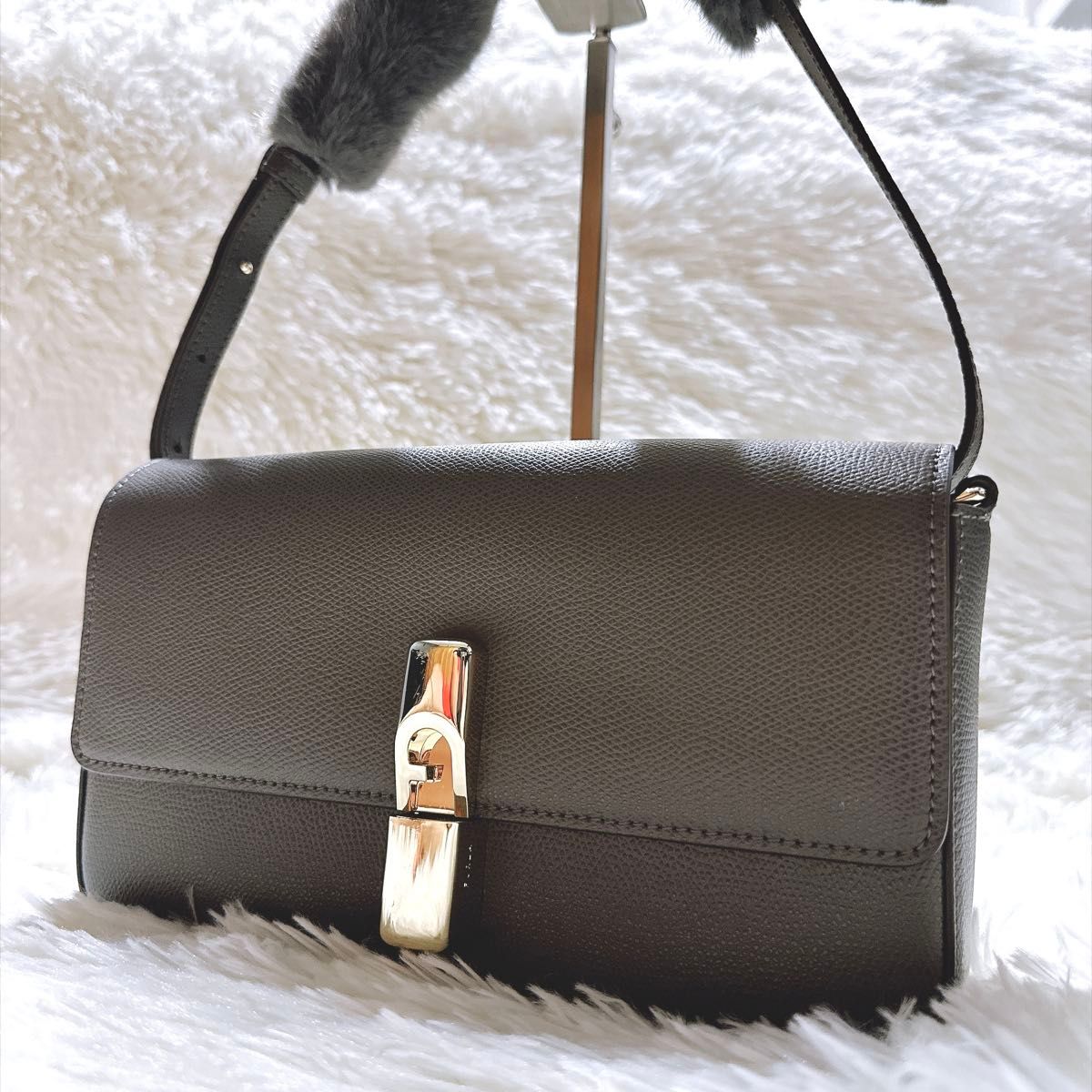 Furla Iride Shoulder Bag Crossbody Current Model with Fur – Rare Item