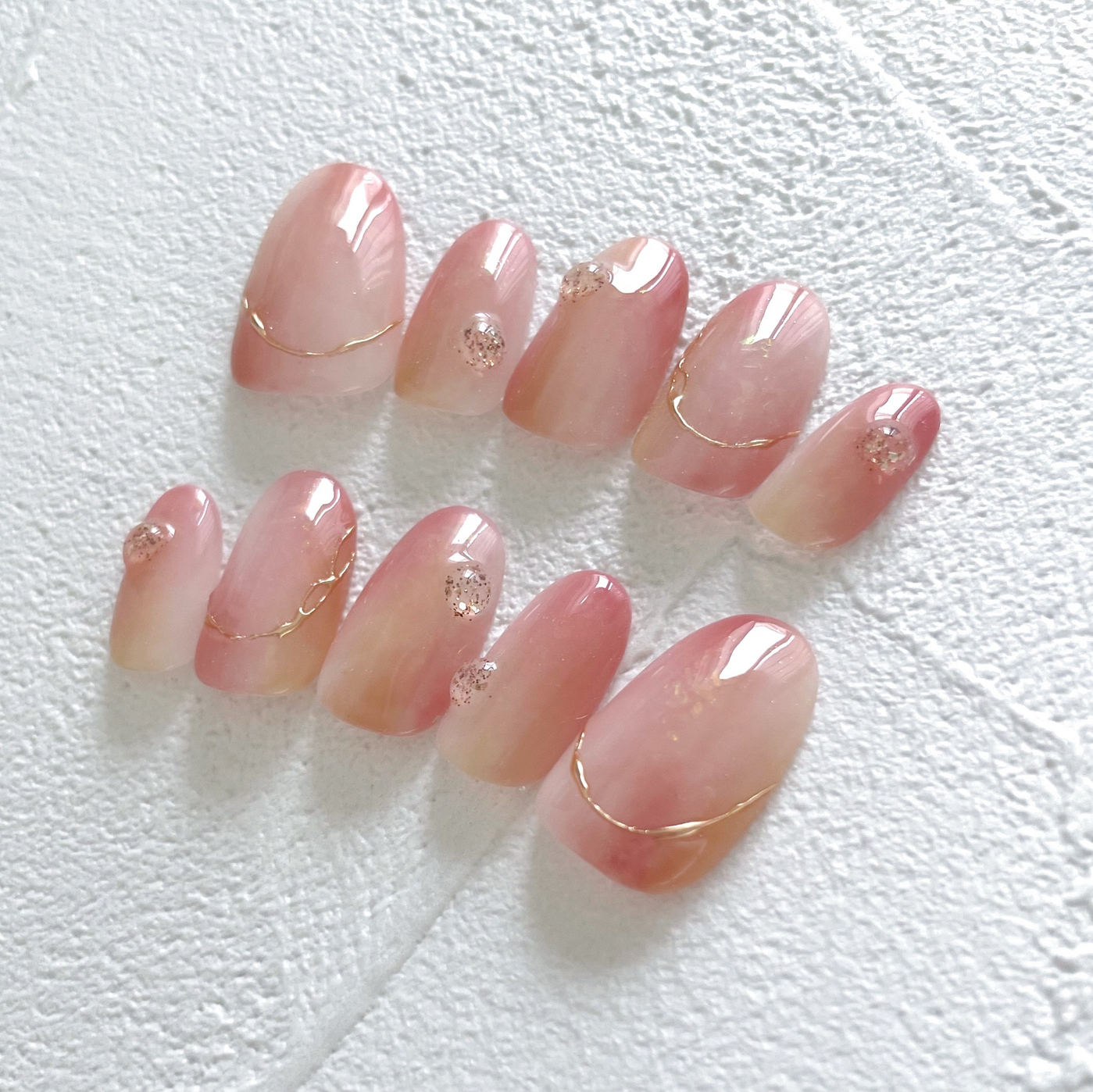 《Popular no.1 ✨》Churun Peach Nail♡ Glossy Pink Nail Nuance | Pastel | Bridal & Invitations | Office | Korean Nail Tips