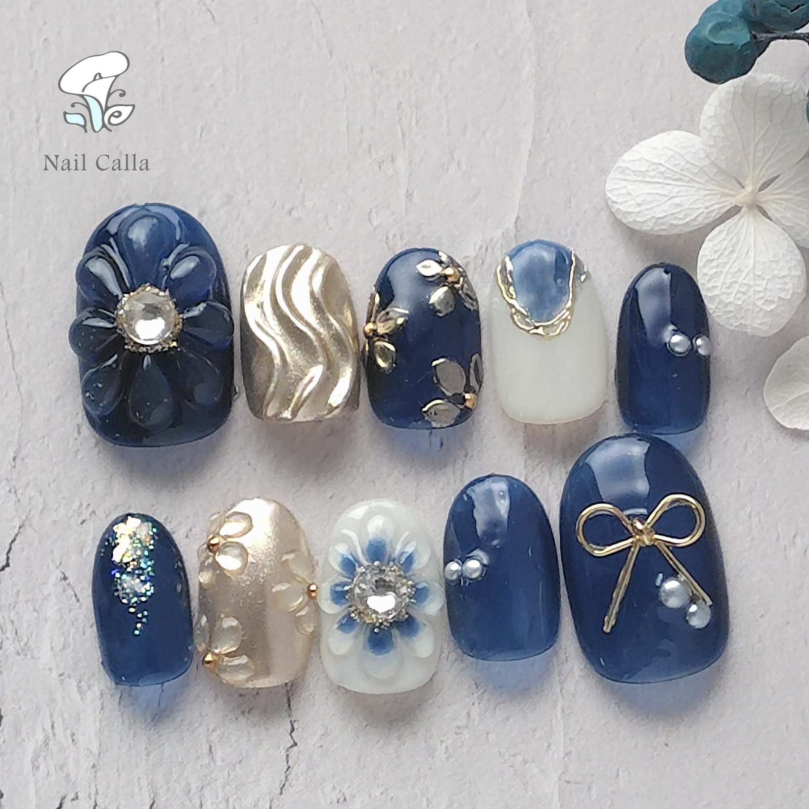 Authentic Navy Nail Tips for Coming-of-Age Ceremony, Furisode Kimono, Graduation, Hakama, Japanese Style