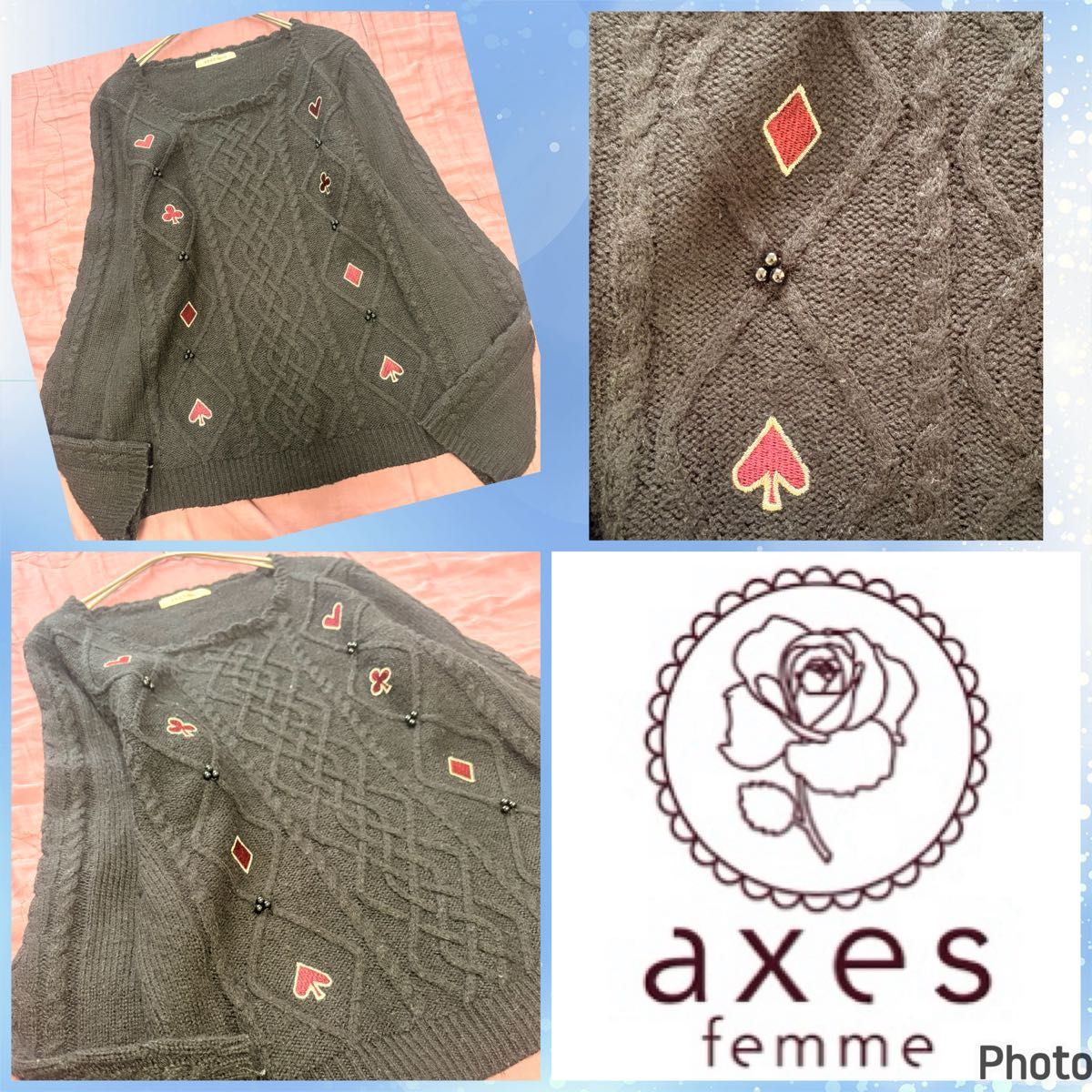AXES FAM★人气★扑克牌图案★针织★毛衣★萌系★森女系★y2k 轴心 仙女格纹 小姐风 女性化