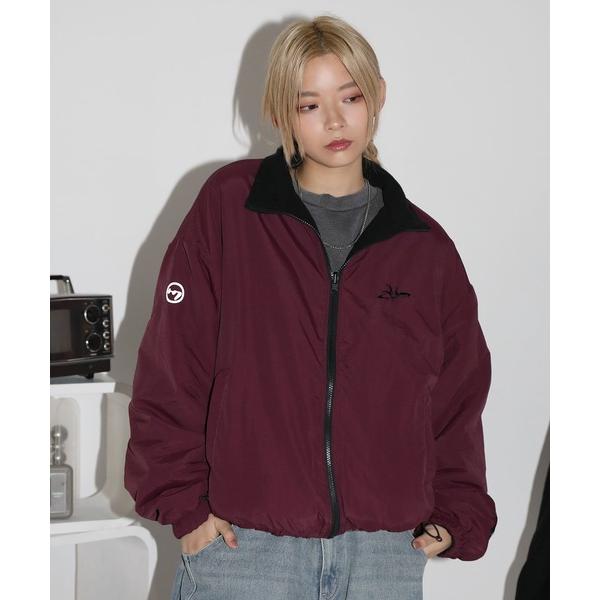 Reversible Nylon Fleece Short Blouson with Drawstring Stand Neck, Track Jacket Gradient