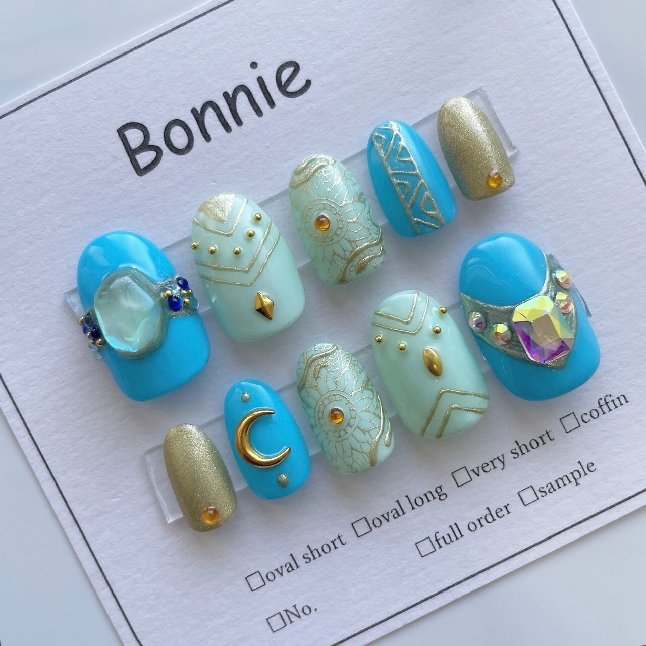 [No.053] Nail Tip Disney Nail Princess Arabian Light Blue Mirror Stone