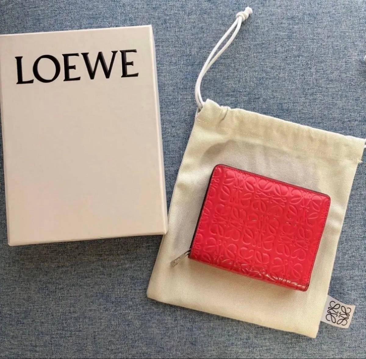 【Used Item】LOEWE Anagram Bifold Wallet with Round Zipper, Pink