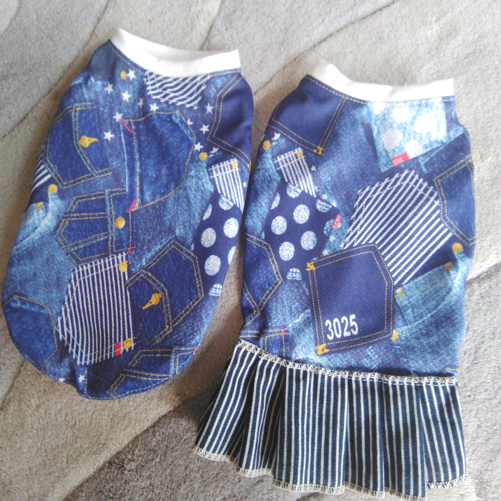 狗狗服饰！清凉感！牛仔拼接口袋　希科里风格短裙