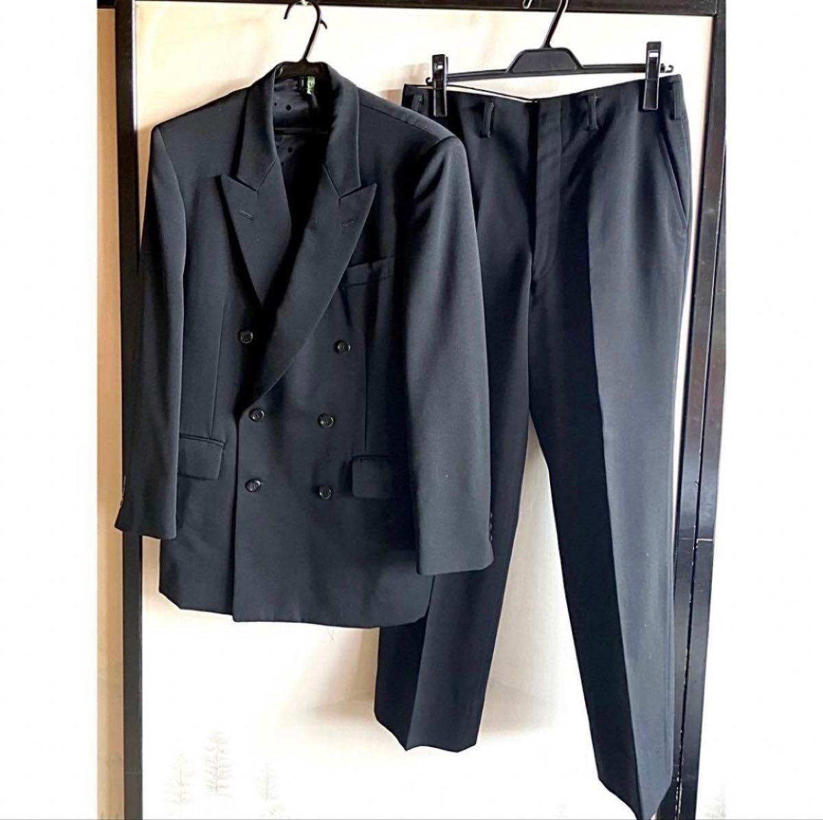 ◆【美品】礼服 ビジネススーツ 御幸毛織 ミユキ 日本製 ブラック黒 セットアップ 紳士服 ブラック 黒 上下セット 喪服①