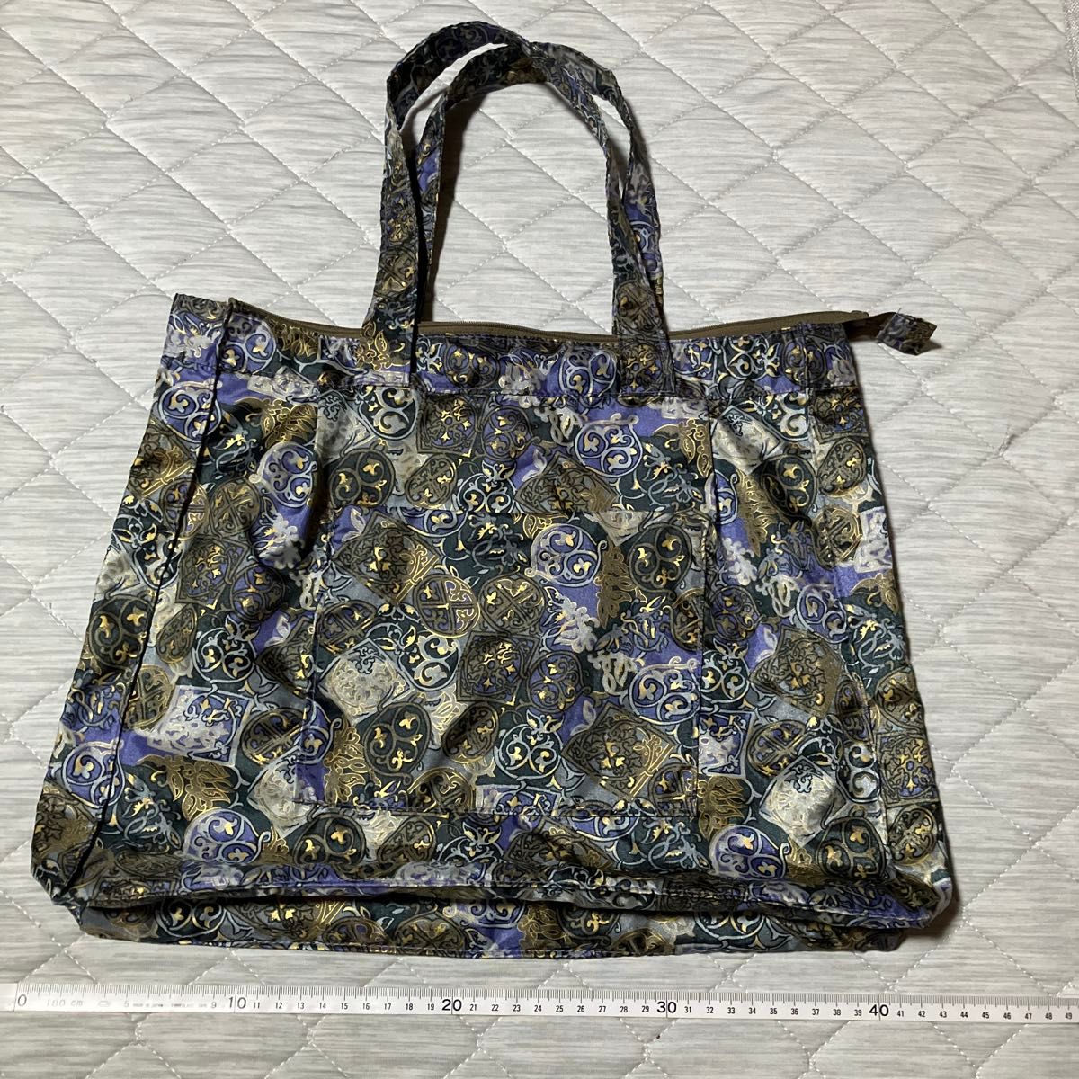 Paisley Pattern Tote Bag Purple Nylon with Zipper