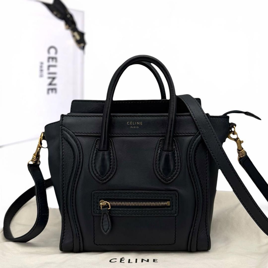 極美品 セリーヌ ラゲージ ナノショッパー ハンドバッグ ショルダー 2way CELINE レザー