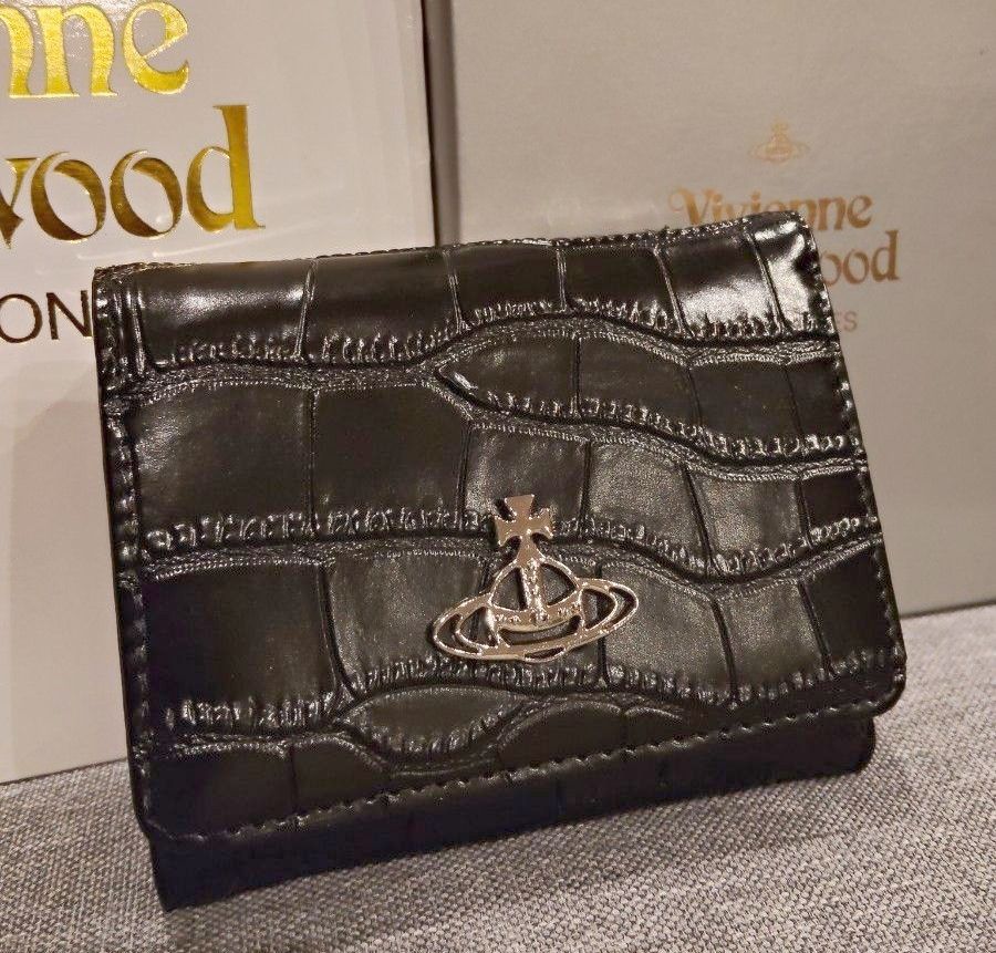 Vivienne Westwood Trifold Wallet, Crocodile-Embossed, Black