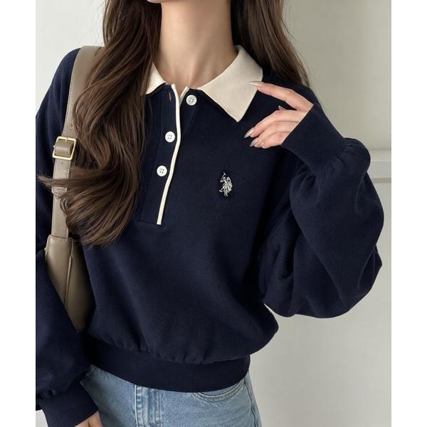 针织毛衣 GeeRA特别定制「U.S. POLO ASSN.」叠穿配色翻领宽松版型针织套头衫 女款