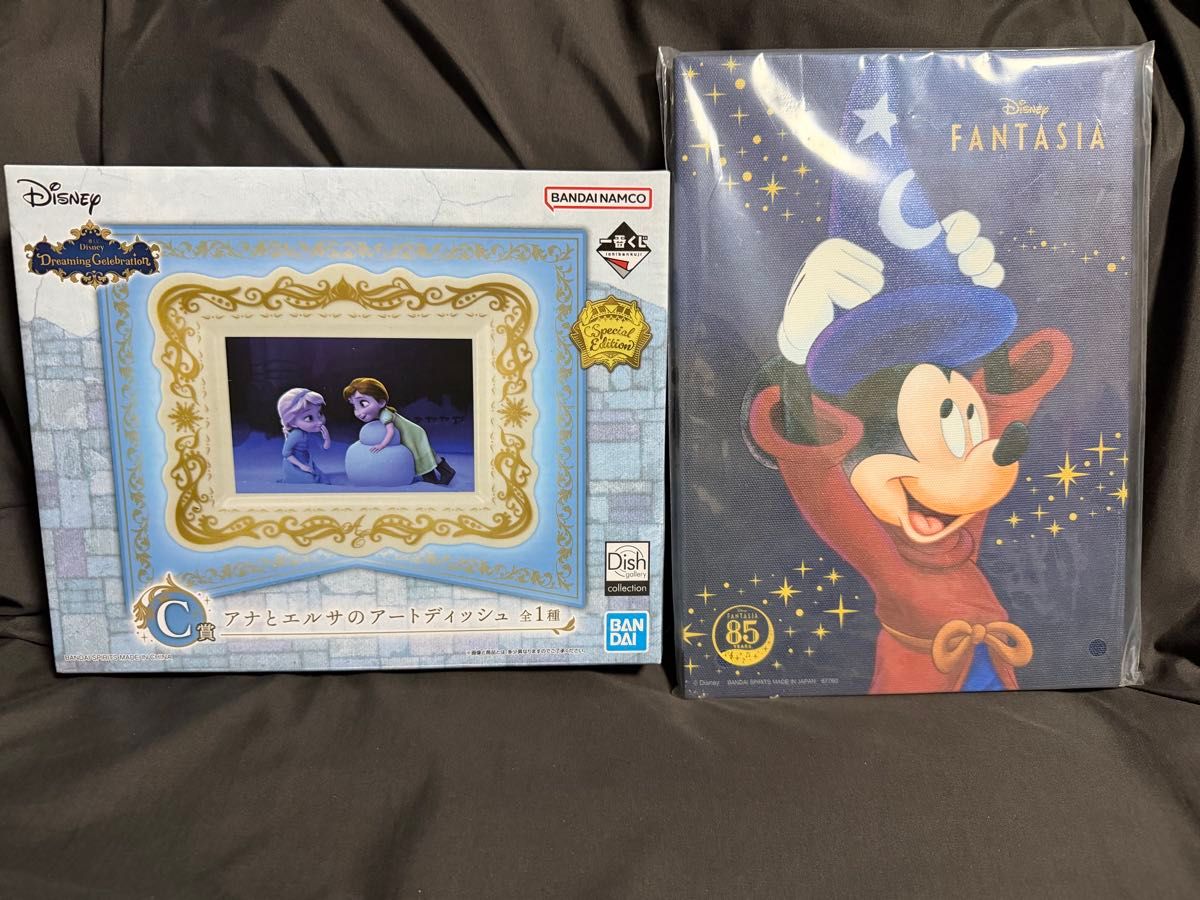 一番くじ ディズニー C賞 アナとエルサのアートディッシュ ＆ FANTASIA 85周年 キャンバスボード 2点セット