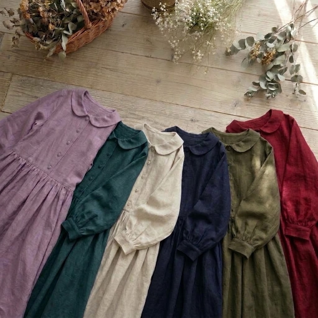 【人气】国产的秋冬亚麻布布料!故事的连衣裙布料长度 · 尺寸可选择的少女古典大人可爱的定制订单生产洛丽塔茶秋棕色