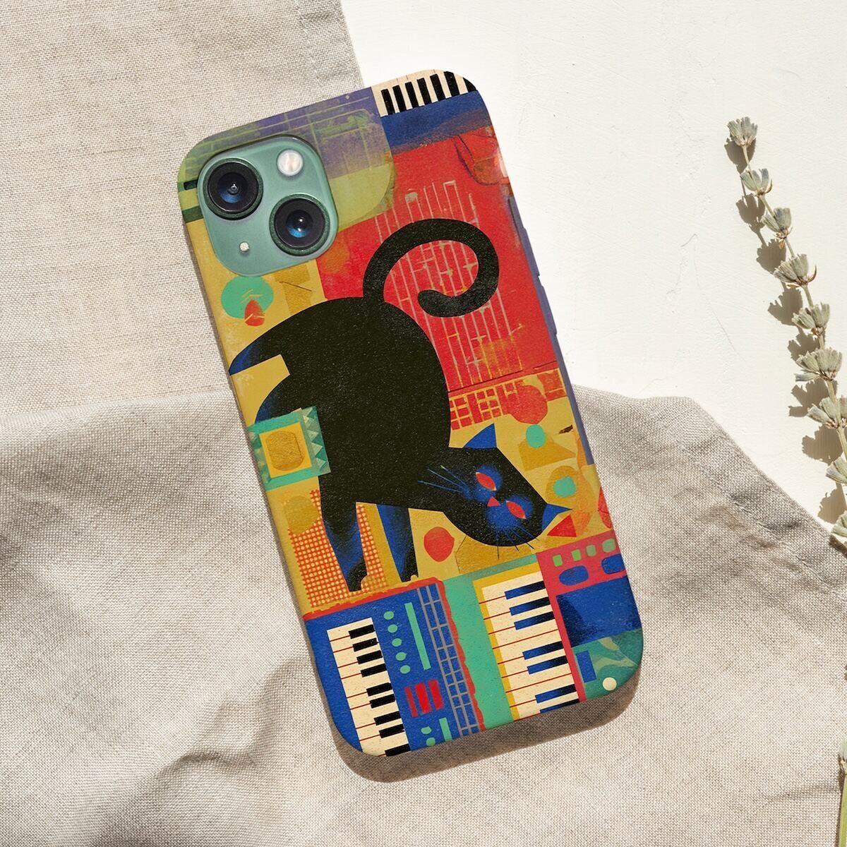 iPhone手机壳 黑猫 合成器 音乐｜合成器 北欧复古 CAT073