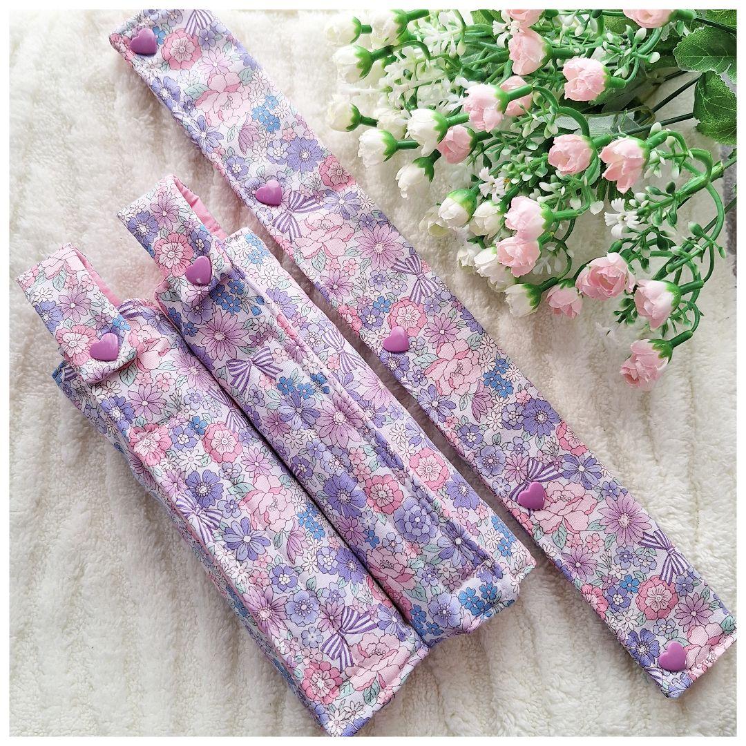 Backpack shoulder cover, water bottle strap cover, flower ribbon ♡ purple, snap closure in purple