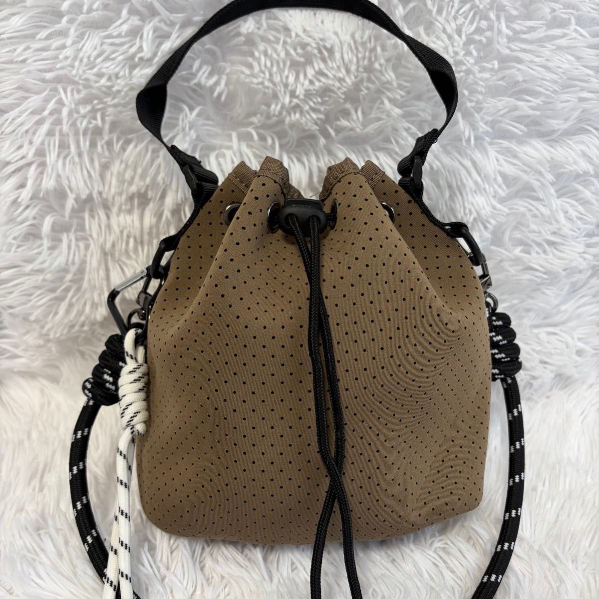 Shimamura MARI.EmmY Neoprene Drawstring Shoulder Bag Brown Lightweight