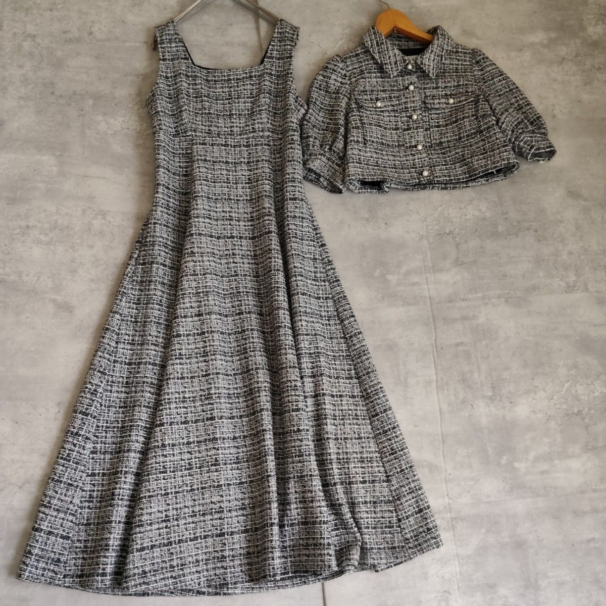 美品★And Couture 亮丝粗花呢连衣裙外套 M码套装