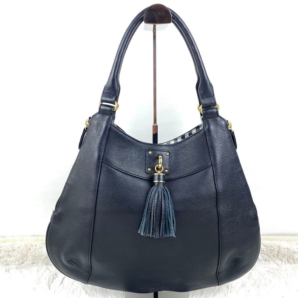 HAMANO Pair-Shaped Droplet-Shape Tassel 2-Way Tote Bag One-Shoulder Black BLACK