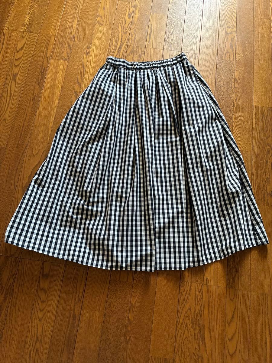 Gingham Check Long Skirt Flare Skirt Black×White G.U.