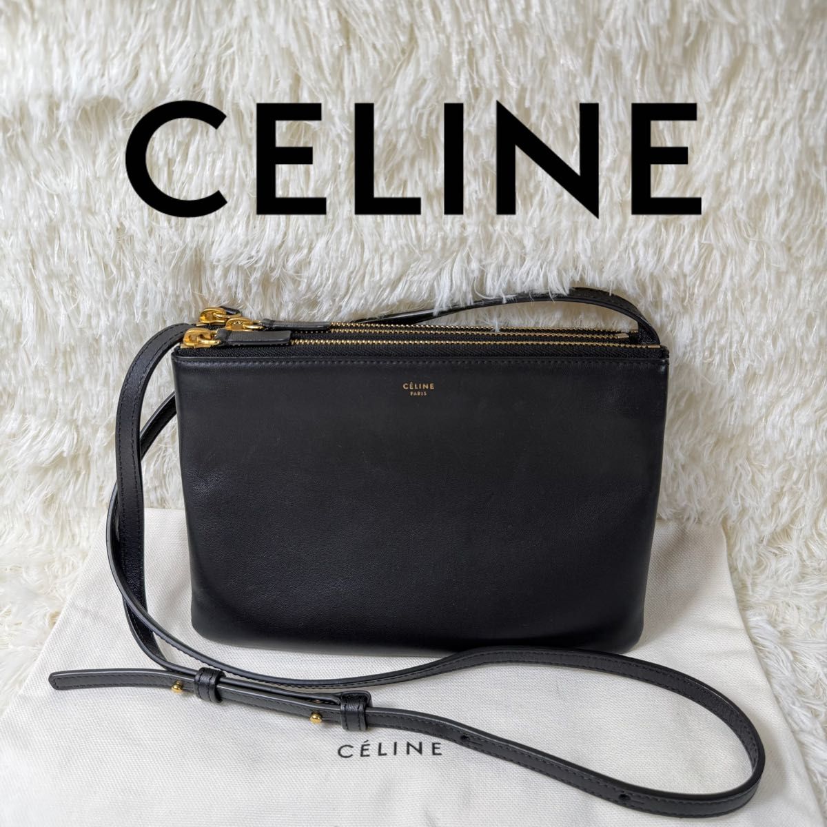 Excellent Condition Current Logo Celine CELINE Trio Shoulder Bag Small Black
