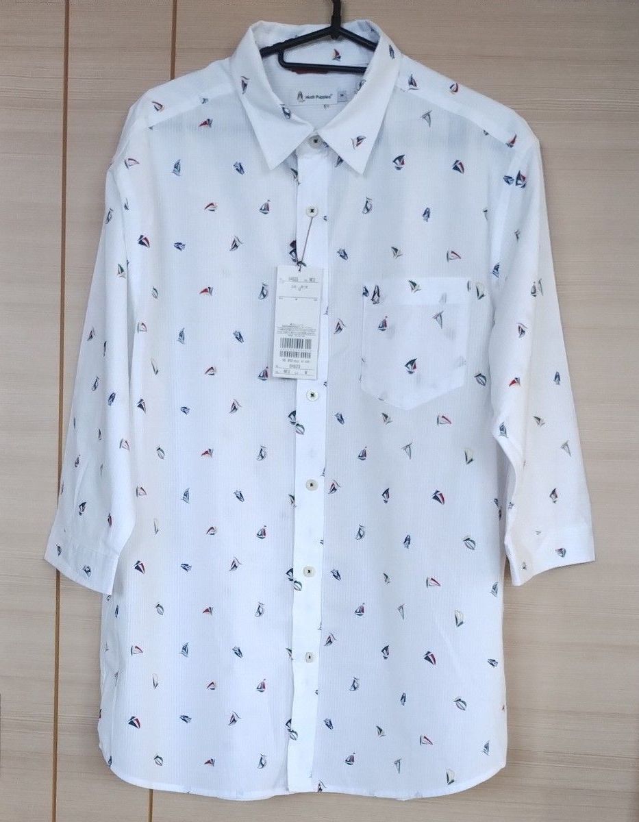 Hush Puppies 游艇图案 航海风格细条纹棉布 7分袖衬衫 М
