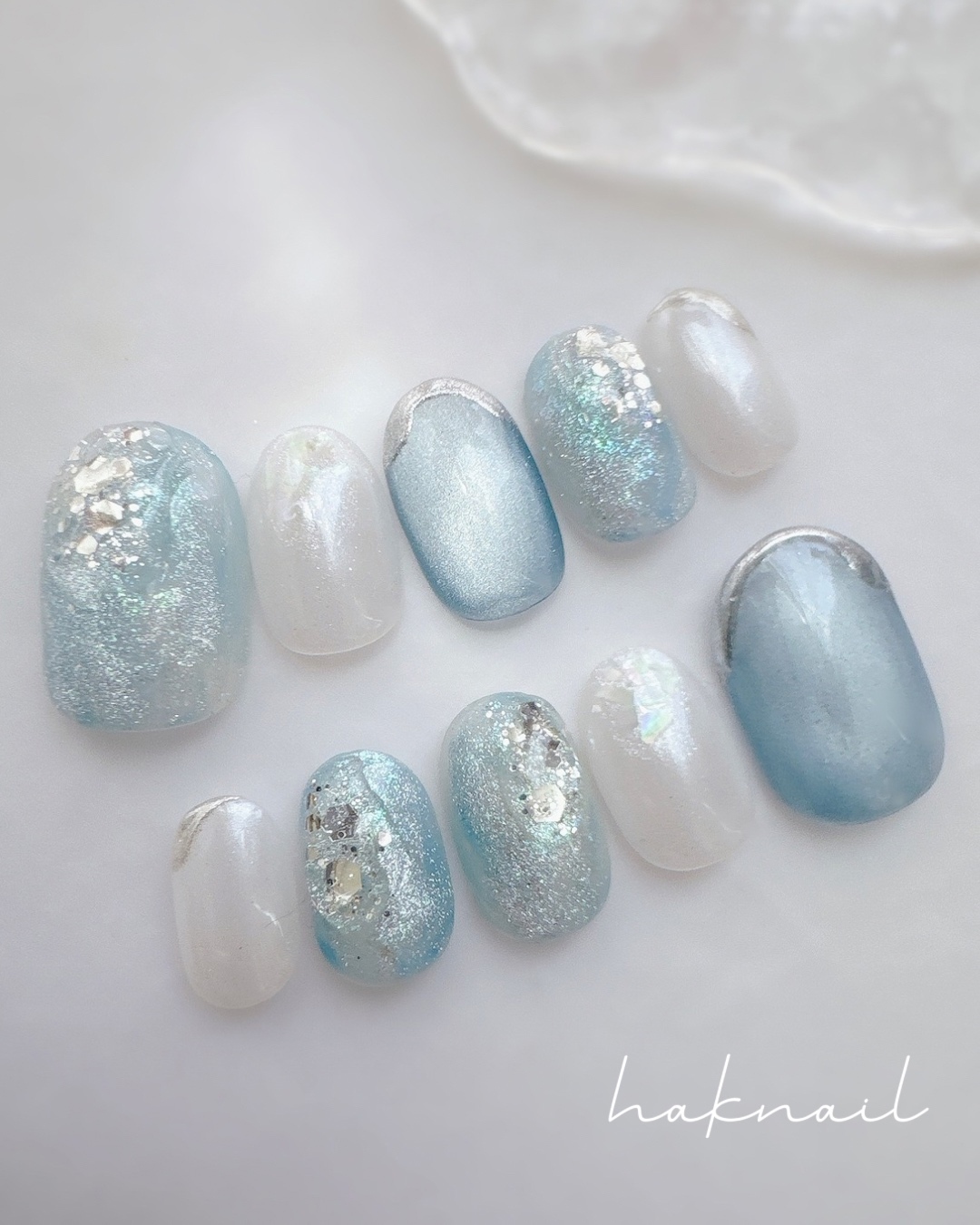No.231 Blue Aoi Magnet Glossy Shiny Bridal Nail Something Blue Hydrangea Pre-wedding Nail Bride Nail Nuance Dreamland Bubble Kakigori Cooling Custom Nail Tips