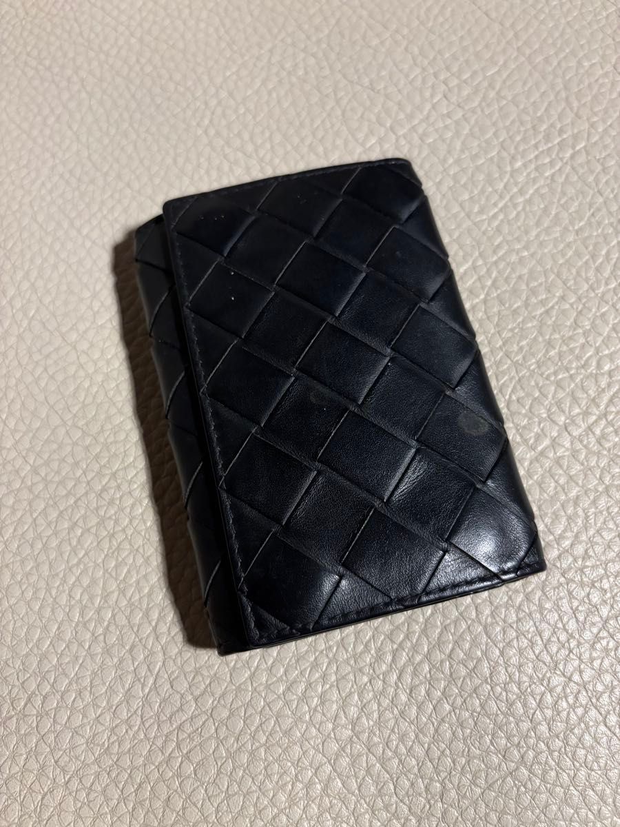 葆蝶家 皮革编织钥匙包 黑色