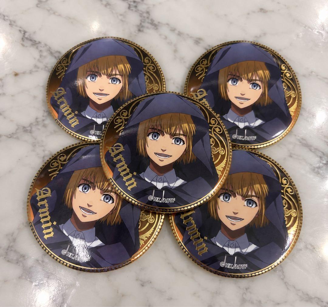 Five cafe almin can badges at that time